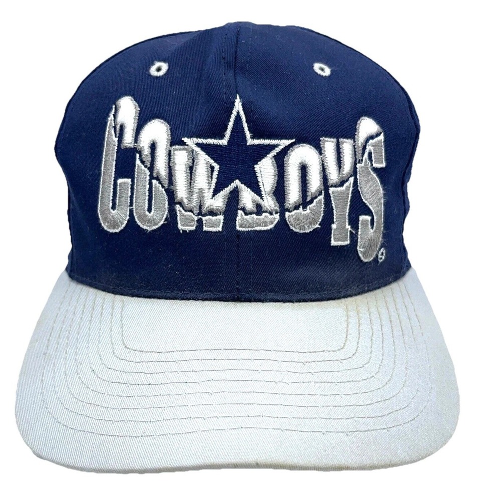 Vintage Dallas Cowboys Hat Cap Snap Back Blue Gray Twill Spell Out Y2K Blockhead